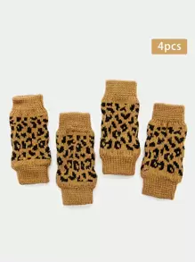 2 Pairs/4pcs Yellow Leopard Print Pet Dog Cat Leg Warmers Knee Pads, Warm Elastic Breathable Socks Suitable For Small Dogs And Cats