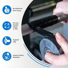 1個握把防磨膠帶,5英尺自融合矽膠帶,適用於引體向上橫槓、啞鈴、健身器材、自行車把手等 - 黑色 - 查看 2