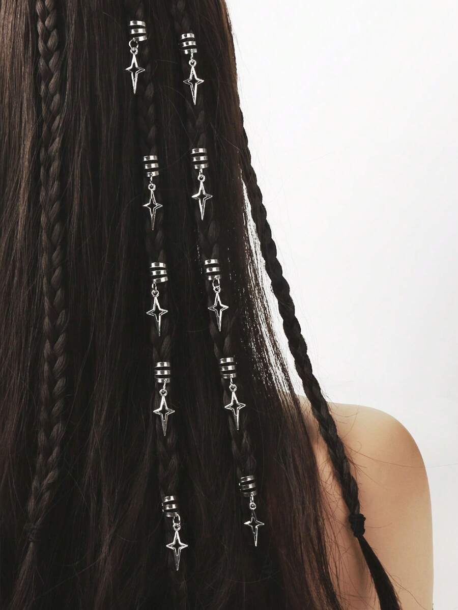 10 piezas de pasadores de pelo con diseño de estrella, accesorios de metal para el cabello, estilo punk, playa, fiesta, verano, escuela, universidad - Plateado - Ver 1