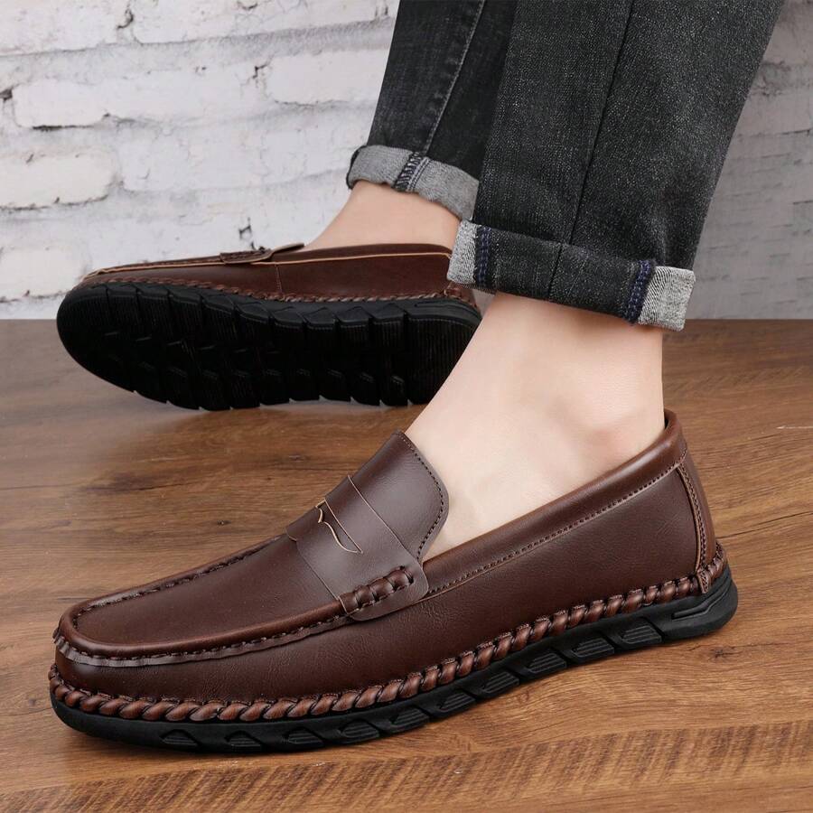 Men's Handmade Leisure Loafers, Simple Office Shoes, Comfortable And Durable - Brown - View 1