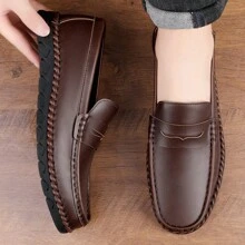 Men's Handmade Leisure Loafers, Simple Office Shoes, Comfortable And Durable - Brown - View 4