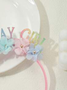 1pc Rainbow Glitter Birthday Girl Letter Headband With 5 Assorted Color Small Flower Rivets, Birthday Party Hair Accessory