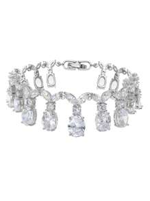 1套5件歐式風格豪華圓形方形鋯石項鍊、耳環、手鐲和戒指,適合女性在節日佩戴