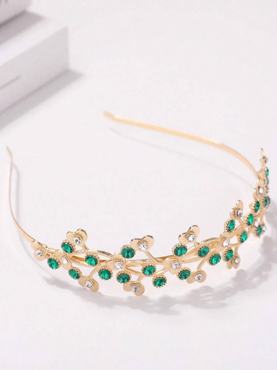 1 Miếng Cô gái vui tươi & Rhinestone sáng bóng & Kim loại 3D Tim Băng đô cài tóc Đối với Thanh thiếu niên - màu xanh lá - Xem 1