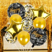 10入組快樂新年鋁箔氣球套裝,派對背景裝飾 - 黑金色 - 查看 1