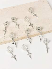 10 piezas de pasadores de pelo con diseño de estrella, accesorios de metal para el cabello, estilo punk, playa, fiesta, verano, escuela, universidad - Plateado - Ver 3