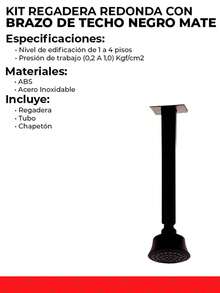 Kit Ducha Regadera Negra ABS + Brazo Cuadrado Techo Negro Mate - Negro - Ver 2