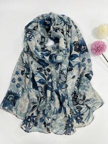 Ladies Floral Scarf, Spring Style Small Blue Flower Pattern, Soft & Comfortable For Both Spring And Autumn Valentine's Day - Blue - View 1