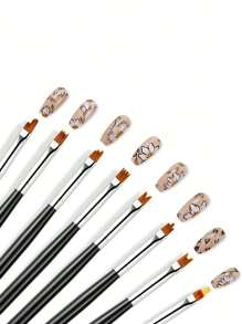 8支装亚克力美甲笔花朵绘图笔美甲彩绘笔渐变设计木柄美甲美甲艺术指甲油笔工具 - 黑色 - 查看 3