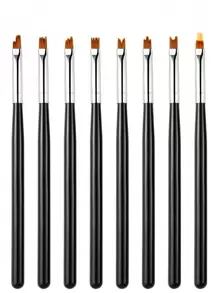 8支装亚克力美甲笔花朵绘图笔美甲彩绘笔渐变设计木柄美甲美甲艺术指甲油笔工具 - 黑色 - 查看 5