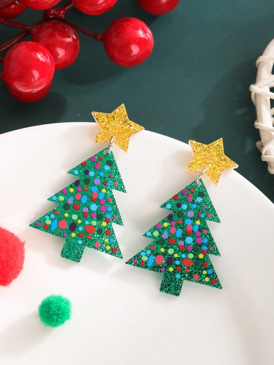 Andkiss 1 đôi bông tai cây thông Noel, phù hợp cho trang phục hàng ngày và lễ hội của phụ nữ - Nhiều màu - Xem 1