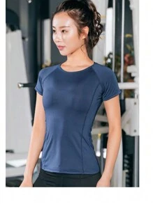 1 Pieza De Camiseta De Deporte De Mujer De Manga Corta, De Secado Rápido Y Transpirable, Ajuste Esbelto, Ropa De Entrenamiento, Correr, Yoga, Camiseta Básica De Verano