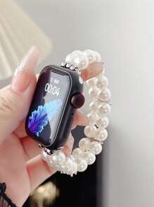 1pc Women Pearl Watch Band Compatible With Apple Watch Band Apple Watch Band Pearl Sport Strap Fashionable Band 45/49/38/40/41/42/44/46mm For Apple Watch Ultra/SE/Series 10/9/8/7/6/5/4/3/2/1 - White - View 1