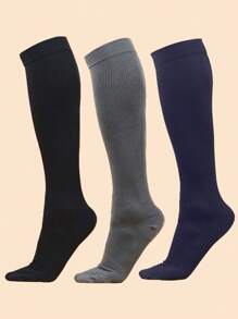 3pairs/set Men's Nylon Cycling & Running Compression Long Socks For Outdoor Sports - Multicolor - View 1