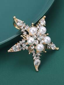 1pc Fashionable Rhinestone Faux Pearl Five-Pointed Star Shaped Brooch Suitable For Daily Wear For Women - Yellow Gold - View 3