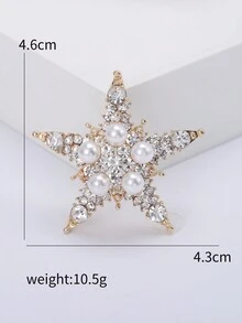 1pc Fashionable Rhinestone Faux Pearl Five-Pointed Star Shaped Brooch Suitable For Daily Wear For Women - Yellow Gold - View 5