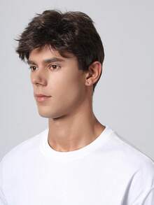 男士短假发深棕色假发合成假发服装万圣节自然发质假发短卷发圣诞节男士假发适合日常使用 - Dark Brown - 查看 3