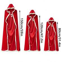 1pc Fuzzy Trim Tie Front Christmas Costume Cape Robe - Red - View 8