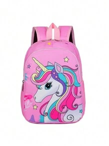 Cartoon Unicorn Pattern Backpack For Kids, Girls' Small Shoulder Bag For Kindergarten, Toddler Schoolbag - Pink - View 1