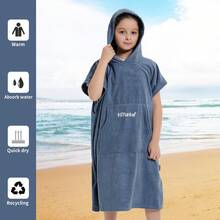 HiTurbo 1pc Super Fine Fiber Quick Dry Kids' Bathrobe, Simple Loop Portable Anti-exposure Absorbent Cape Suitable For Diving Swimming Beach Outdoor - Navy Blue - View 3
