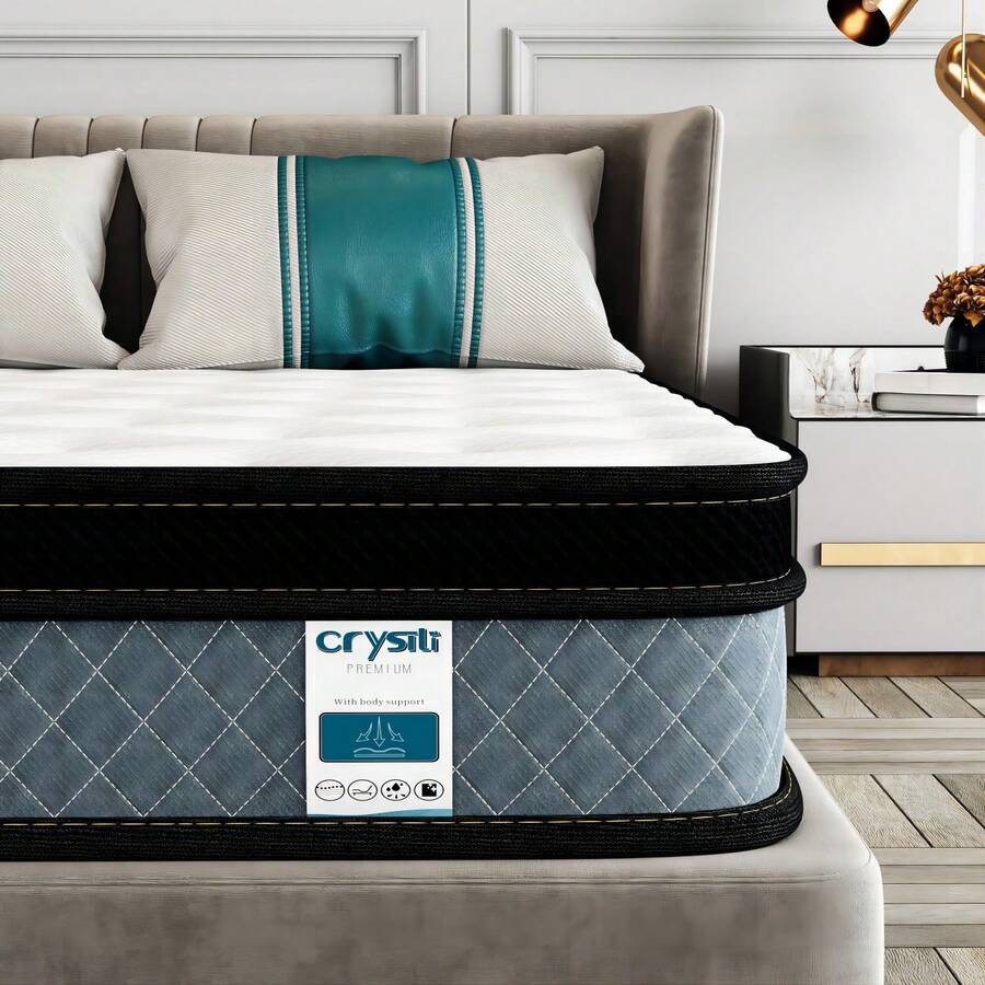 14" Queen Size Pocket Spring Gel Memory Foam Medium Firm Mattress for Cool Sleep & Pressure Relief - Blue - View 1
