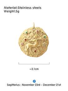 Uma das 12 peças de encantos de constelação do zodíaco para material de pingente de joias, suprimentos de cor dourada DIY para colar, pulseira, brincos e acessórios de joias, material de aço inoxidável que não é fácil de perder a cor - Ouro amarelo - Visão 17