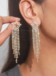 1對時尚奢華長鏈流蘇耳環,鑽石鋯裝飾,適用於女性宴會、婚禮