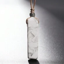 1件天然石材不对称长方形吊坠手工编织个性化项链 - 項鍊 - 查看 11