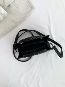 百搭ins女童手提包新款時尚小方包14-16歲兒童單肩包質感復古斜背包 - 黑色 - 查看 5