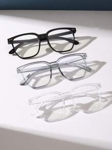 3入組方形框架時尚黑色透明眼鏡,適用於女性閱讀眼部保護日常配件 - 彩色 - 查看 2