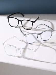 3入組方形框架時尚黑色透明眼鏡,適用於女性閱讀眼部保護日常配件 - 彩色 - 查看 3