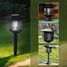 1入太陽能驅蟲器掛式/地面式/立式3合1蚊子燈,自帶2種模式的紫外及紫光led白光室外燈具,適用於花園、露台、別墅、草坪且具防水設計 - 黑色 - 查看 2
