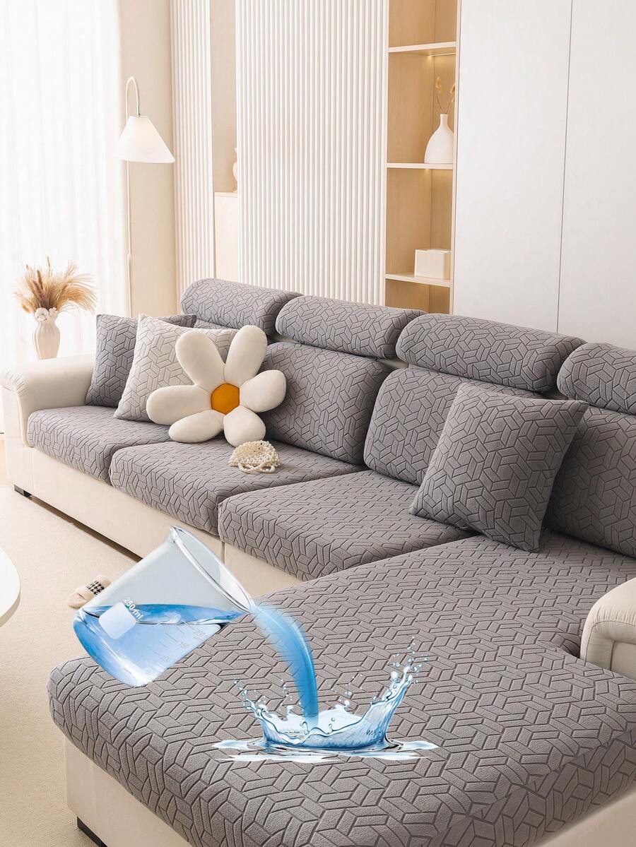 1 Vỏ bọc ghế sofa bằng vải nỉ Jacquard chống bụi chống thấm nước cho bốn mùa, Vỏ bọc ghế sofa đàn hồi chống thấm nước cho thú cưng phong cách hiện đại tối giản, Vỏ bọc ghế sofa màu trơn chống trầy xước phù hợp cho ghế sofa chữ L phòng khách và ghế sofa 1/2/3/4 chỗ ngồi - Màu xám đen - Xem 1