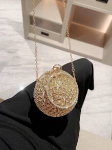 Moonlit EveBag Women's Fashion Round Ball-Shaped Rhinestone-Studded Glitter Evening Bag Handbag Party Bag With Chain, Bags Ladies Elegant, Wedding - Gold - View 5