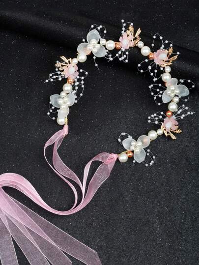 1 Peça Tiara de Princesa com Decoração de Flor Doce e Pérola para Meninas, Adequada para Apresentação no Dia dos Namorados, Fantasias ou Ser Dama de Honra em Casamentos