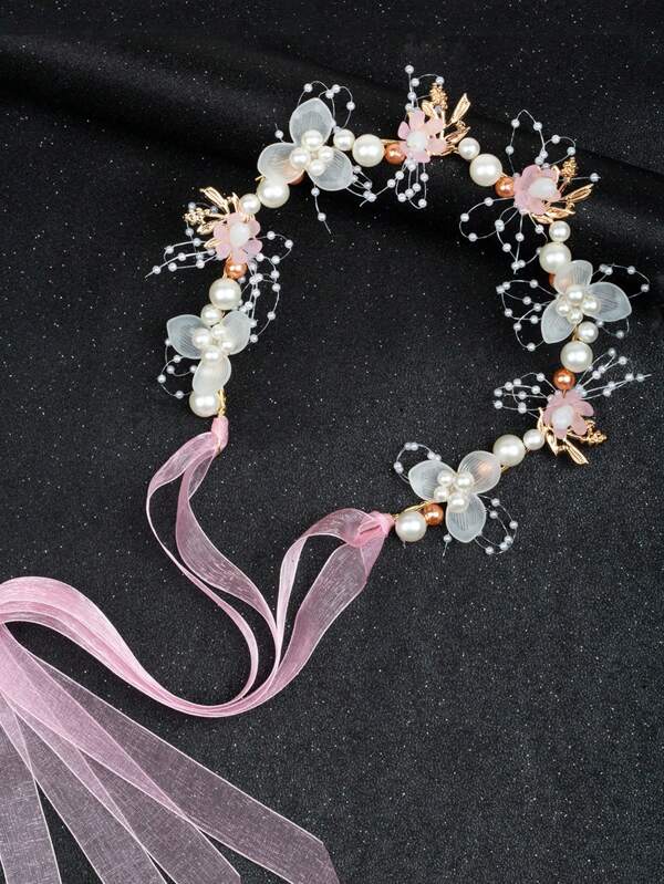 قطعة واحدة من عصابة الرأس على شكل زهرة حلوة ولؤلؤ للفتيات، مناسبة لأداء يوم الأطفال في الأول من يونيو، أو ارتداء الملابس أو كونها فتاة زهرة الزفاف
