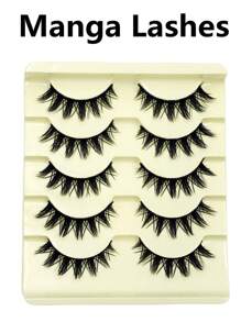 Asiteo 5对卡通风格自然长款Cosplay妆容交叉大眼假睫毛猫眼假睫毛 - 尖尾漫畫款 - 查看 3