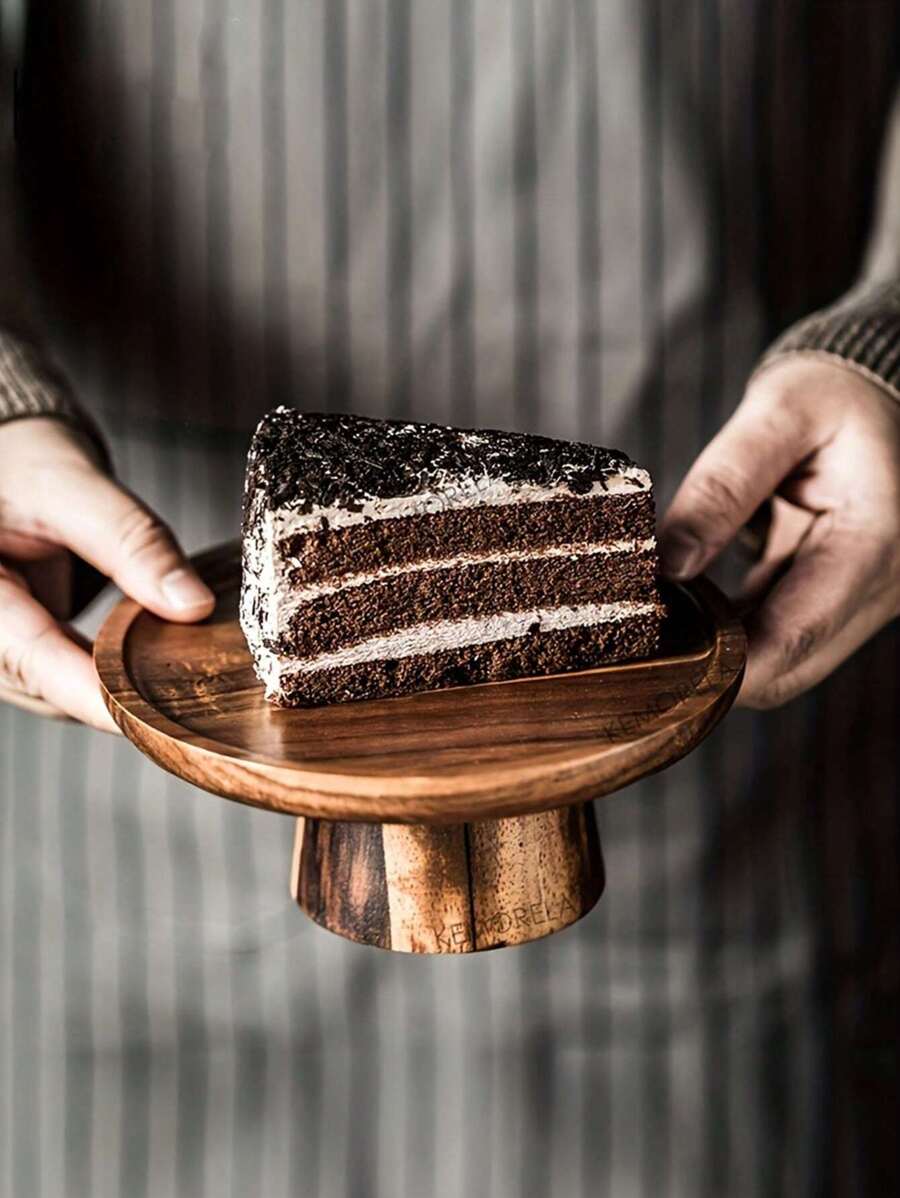 1個木質高腳托盤,適用於家用水果盤、客廳小食盤、餐廳甜點/蛋糕盤 - 棕色 - 查看 1