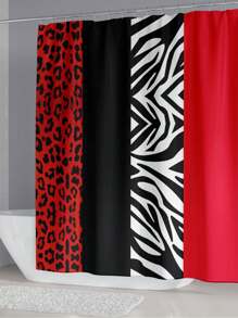 One Polyester Black Leopard Stripe Print Shower Curtain, Black And Red 71"X71" - Multicolor - View 1