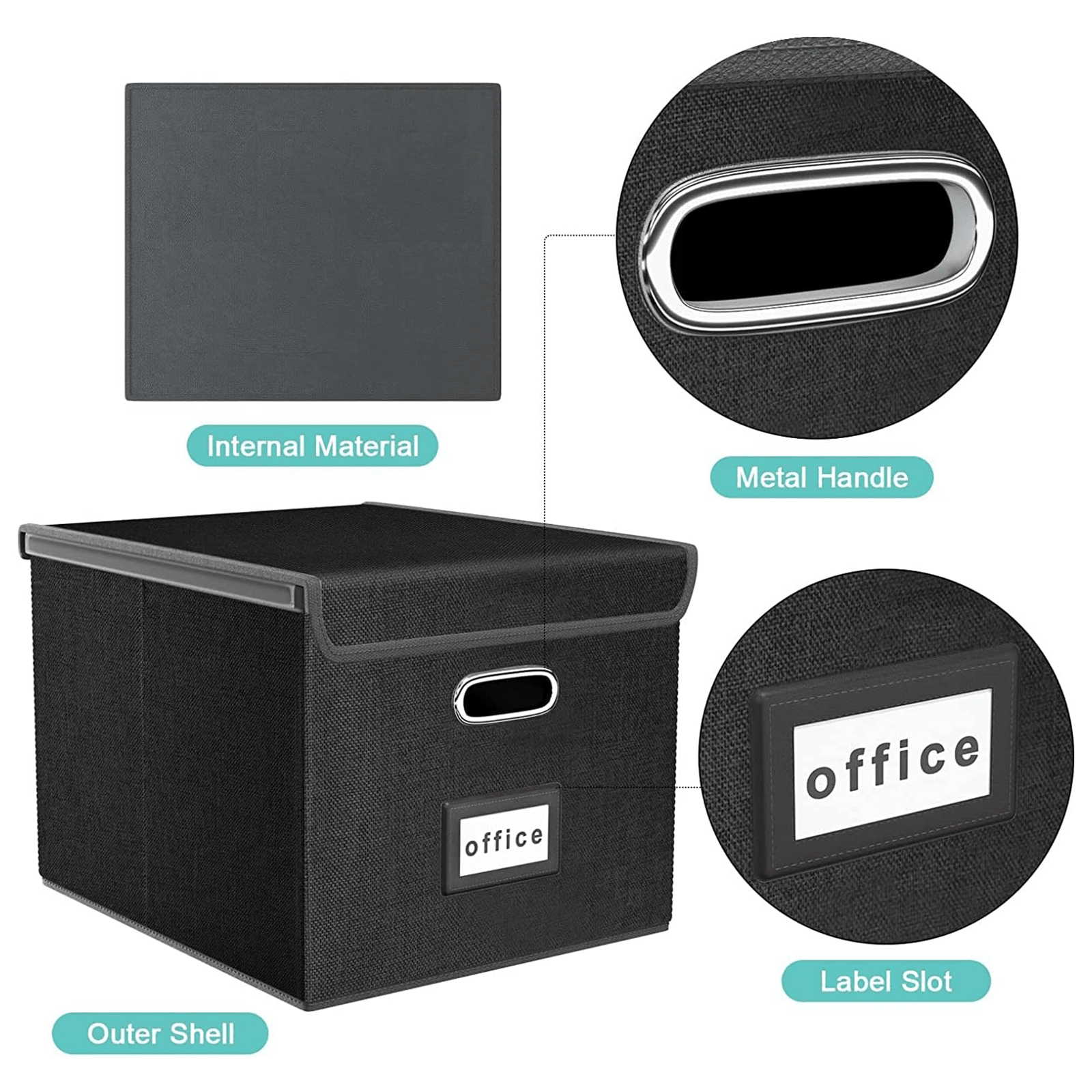 Upgraded Collapsible File Storage Organizer Boxes with Lids, Portable Large Linen Hanging Filing