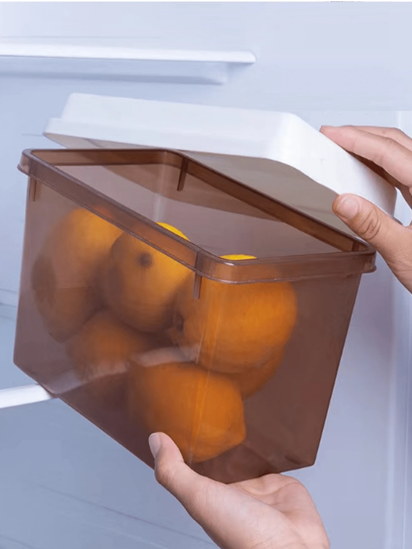 廚房塑膠透明正方形帶蓋麵包多士冰箱保鮮盒,穀物儲存轉盤盒 - 卡其色 - 查看 1