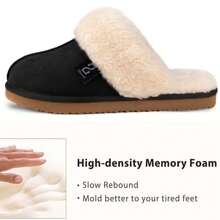 ULTRAIDEAS Women's Fluffy Home Slippers with Memory Foam, Ladies Bedroom Slippers with Rubber Sole, Cute Warm Cozy Fuzzy Sherpa Fleece Lined Winter House Shoes - 黑色 - 查看 2