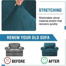 Sofa Cover 2 Piece T Cushion Armchair Slipcovers Thick Velvet Couch Cover Furniture Protector Stretch T Cushion Sofa Covers for Cushion Couch with T Cushion Covers Washable - 深青色 - 查看 4