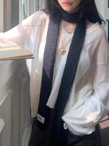 1件女士羊毛混紡柔軟頸套風格長款針織圍巾,秋冬季節款y2k風格純色薄窄圍巾 - 黑色 - 查看 3