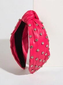 1pc Women'S Multi-Color Pu Leather Winter Headband With Wide Brim - Hot Pink - View 4