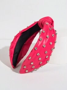 1pc Women'S Multi-Color Pu Leather Winter Headband With Wide Brim - Hot Pink - View 5