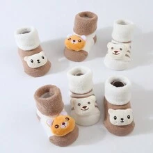 3對/包卡通地板設計嬰兒襪子,帶有3d動物玩具,適用於兒童 - 卡其色 - 查看 2