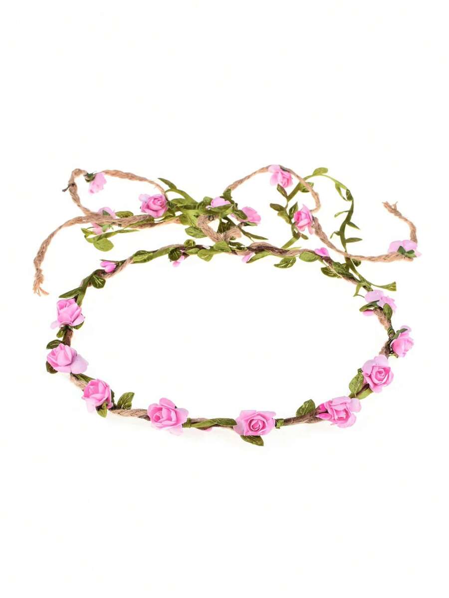 Hoa vương miện Hoa Vòng hoa Dây buộc tóc Hoa Vòng hoa Băng đô Đạo cụ chụp ảnh ( Màu hồng ) - Hồng - Xem 1