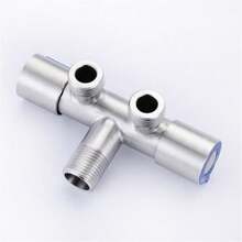 1pc Stainless Steel Brushed Toilet Connector With Copper Core, Triangular Valve & Double Open Angle Valve For Sink Faucet - Silver - View 4