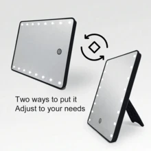 16-led Bulb Makeup Mirror With Stand, Usb Rechargeable Dressing Table Mirror, Touch Screen Led Makeup Mirror With Adjustable Brightness - Black - View 6